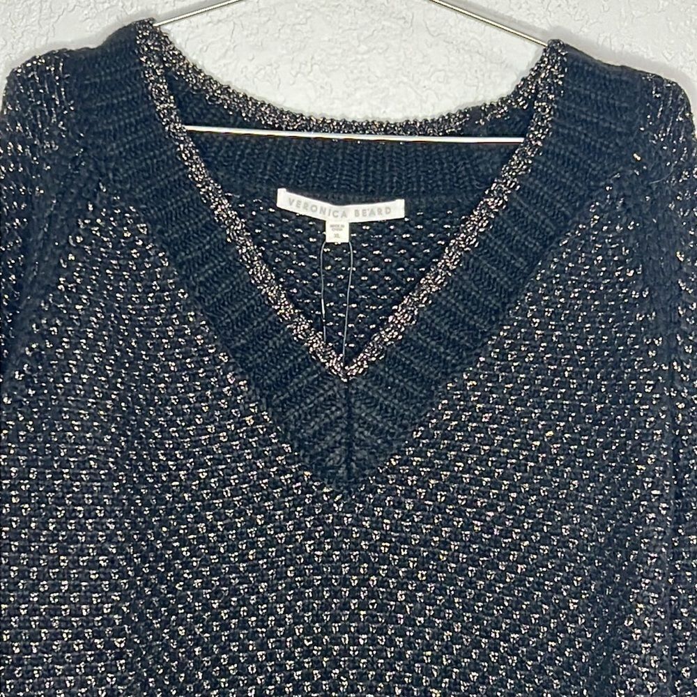 NWT Veronica Beard Mirnie Metallic V-Neck Sweater Relaxed Oversized XL - Picture 5 of 17